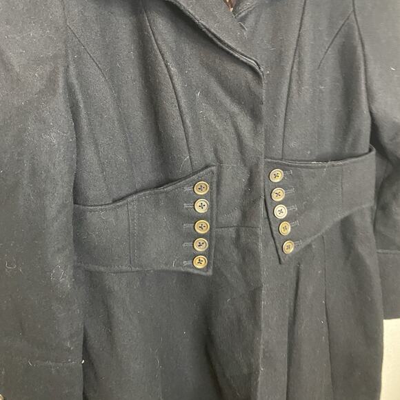 Betsey Johnson Black Coat Corset Style Peplum Wool Blend Peacoat Size 10 - Picture 2 of 7